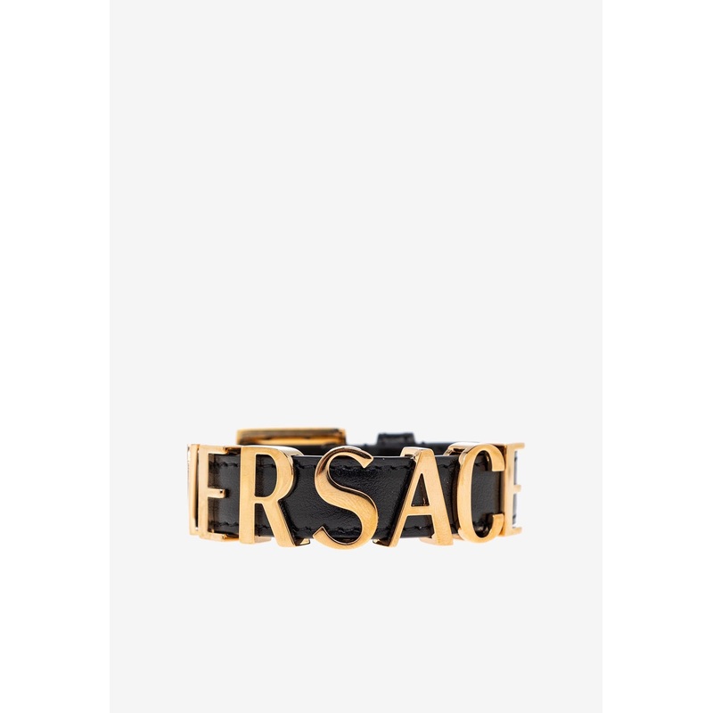 Logo Lettering Leather Bracelet Black Onesize