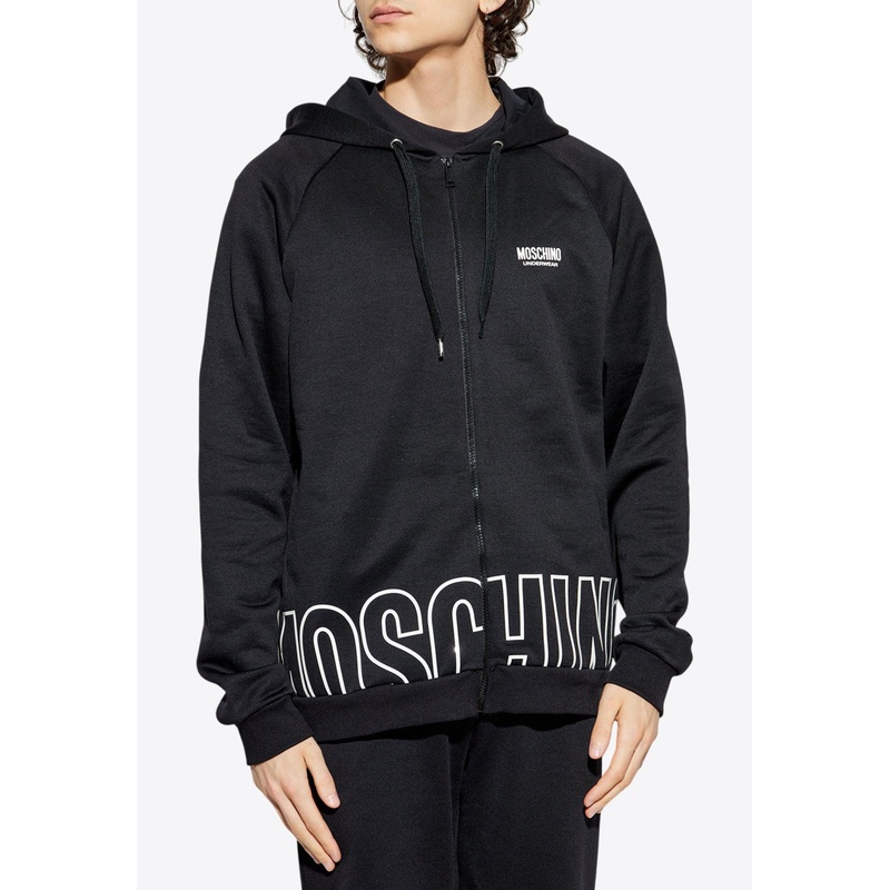 Logo Print Zip-Up Hooded Sweatshirt Black mrtwstd_XS