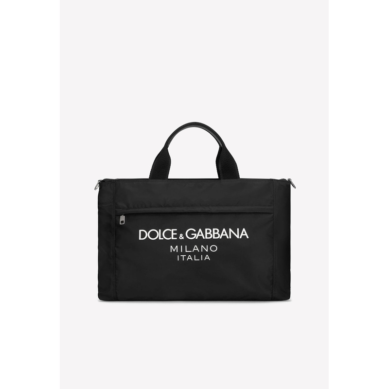 Nylon Duffle Bag with Rubberized Logo Black Onesize