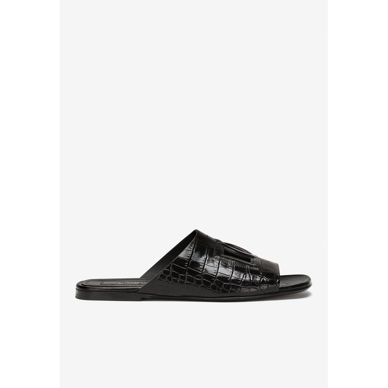 Pantheon Slides in Croc-Embossed Leather Black mshoeseu_EU 41