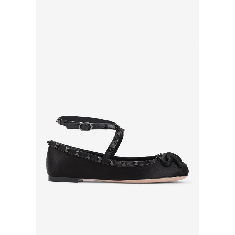 Rockstud Satin Ballet Flats Black wshoeseu_EU 35