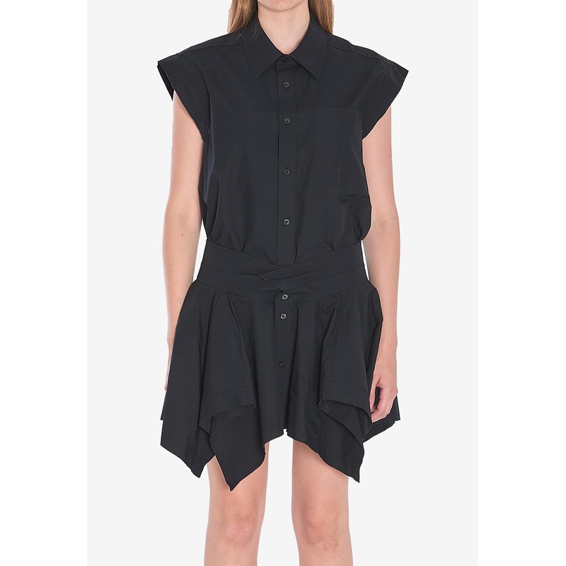 Asymmetric Mini Shirt Dress Black wrtwus_US 4