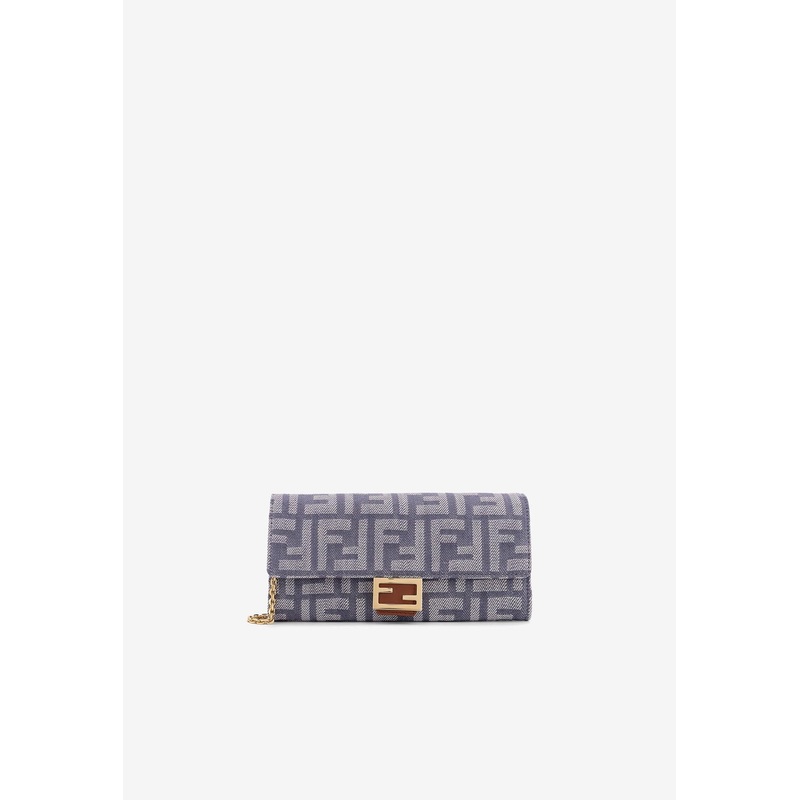 Baguette FF Jacquard  Chain Clutch Blue Onesize