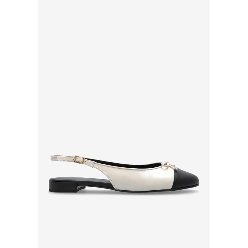 Cap-Toe Leather Slingback Flats Cream wshoesus_US 6