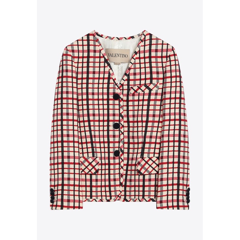 Check Pattern Jacket in Virgin Wool-Blend Multicolor wrtwit_IT 42