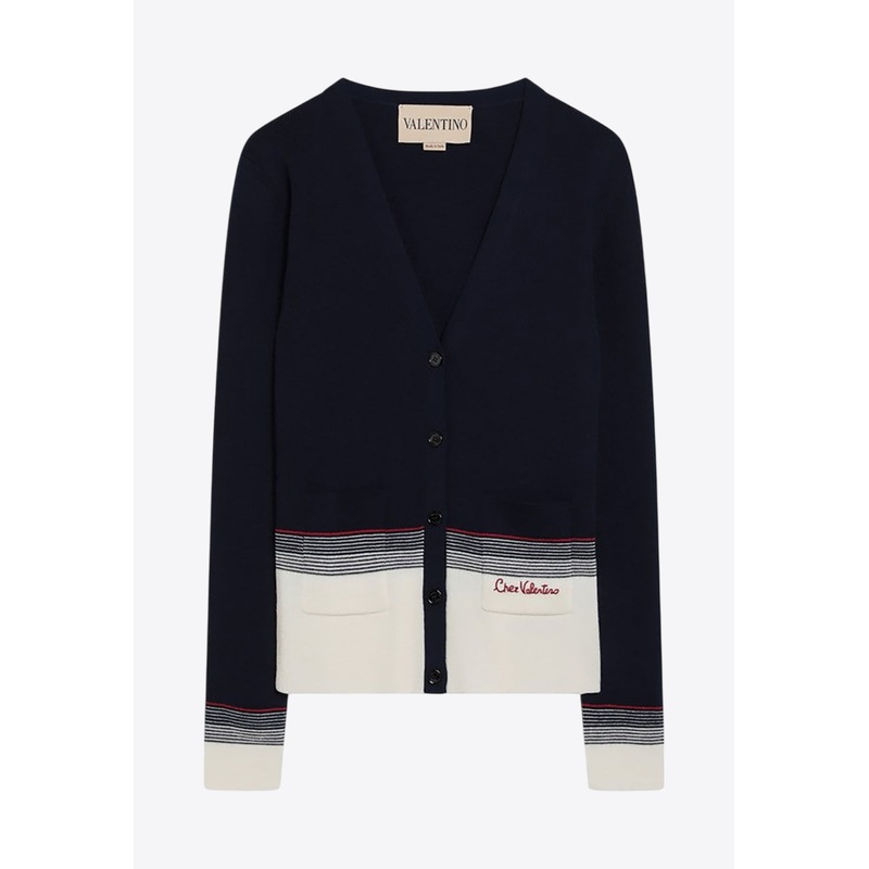 Chez Valentino Embroidered Wool Cardigan Blue wrtwstd_L