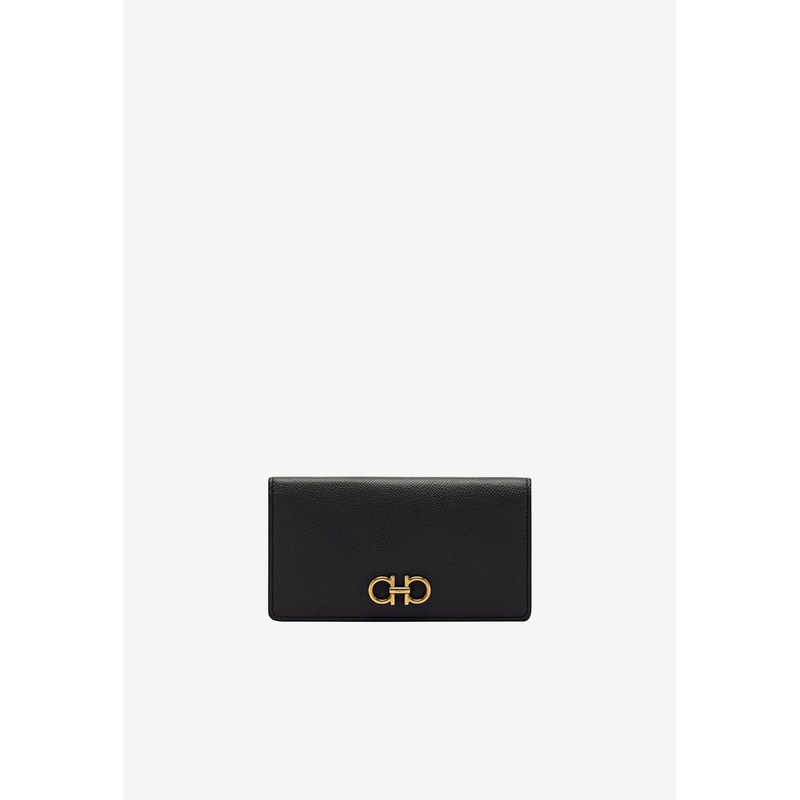 Gancini Continental Wallet in Hammered Leather Black Onesize