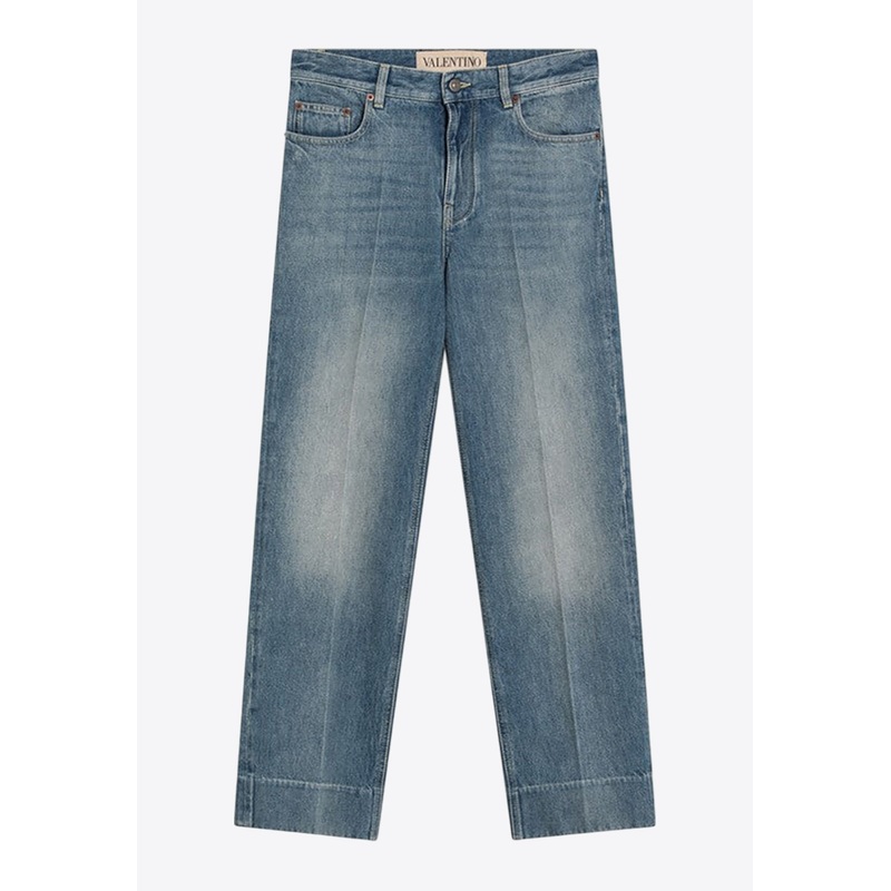 Logo Patch Faded Jeans Blue wrtwbottoms_29