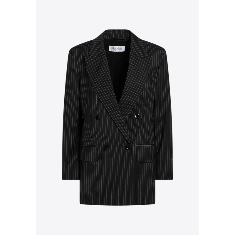 Mattia Pinstriped Double-Breasted Wool Jacket Black wrtwit_IT 38
