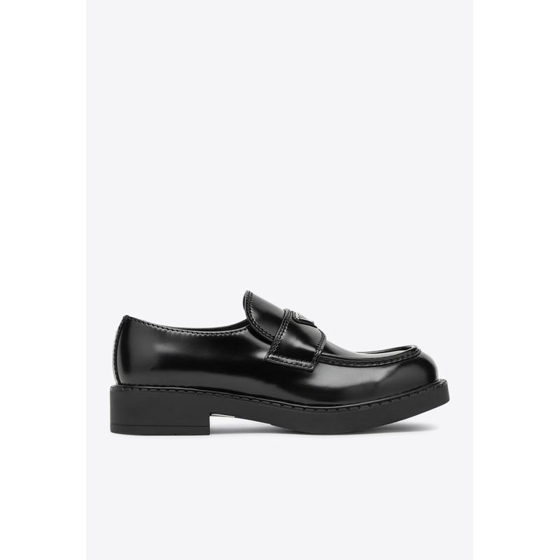 Triangle Logo Chocolate Brushed Leather Loafers Black mshoesuk_UK 6.5