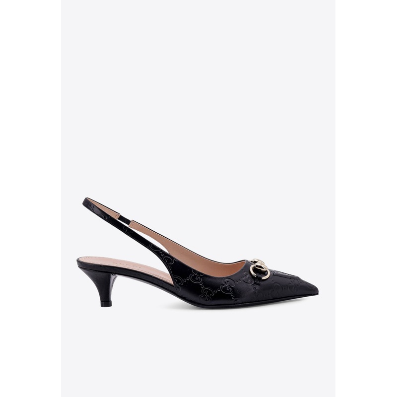 45 Horsebit Leather Slingback Pumps Black wshoeseu_EU 35.5