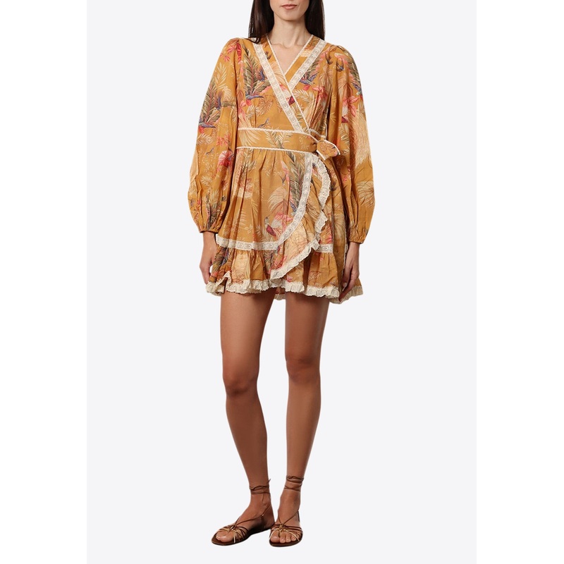 Ascension Frill Floral Mini Dress Mustard wrtwzimmermann_0