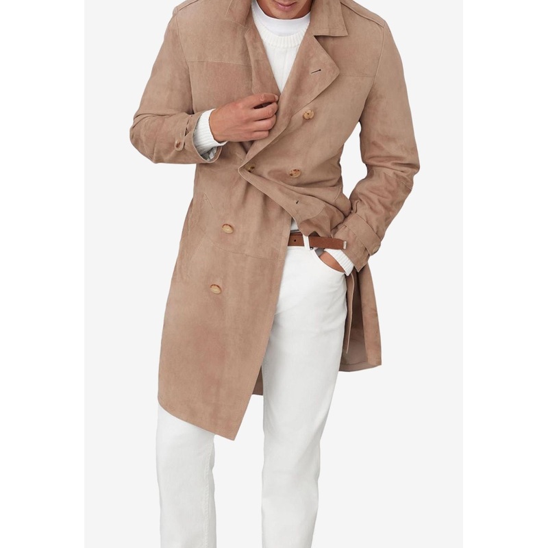 Double-Breasted Suede Coat Brown mrtwstd_M