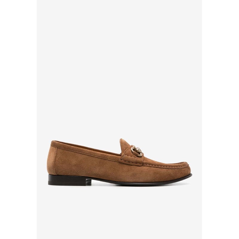 Logo Plaque Suede Loafers Brown mshoeseu_EU 40