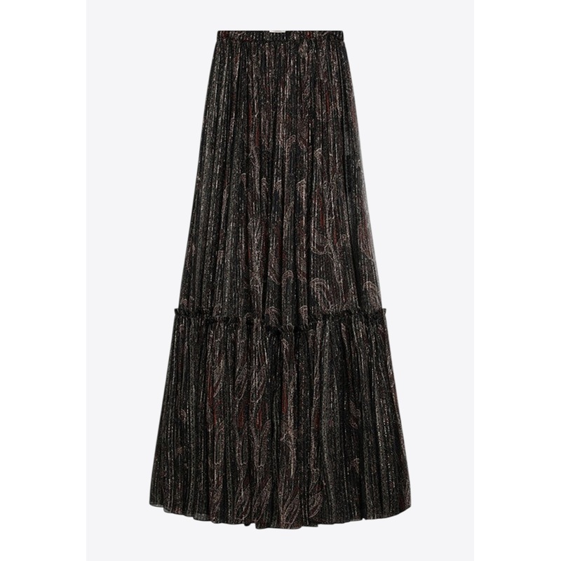 Paisley Sheer Ruffled Maxi Skirt Black wrtwfr_FR 38