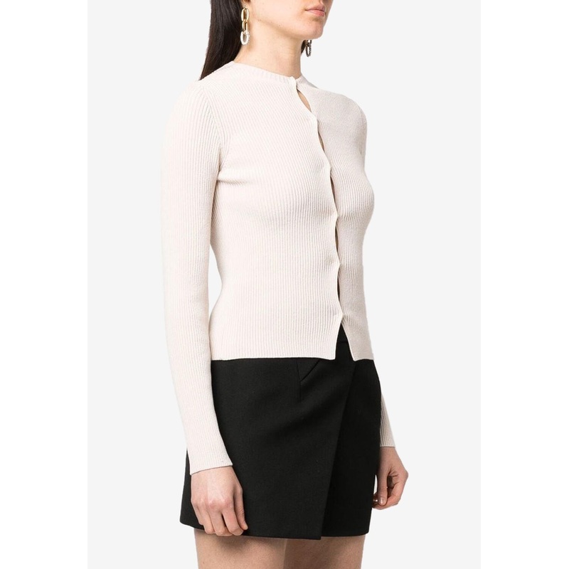 Ribbed Cardigan with Cut-Outs Cream wrtwit_IT 42
