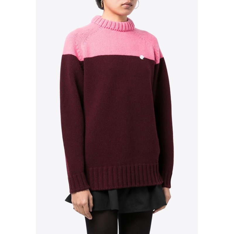 Two-Tone Knitted Wool Sweater Maroon wrtwstd_S