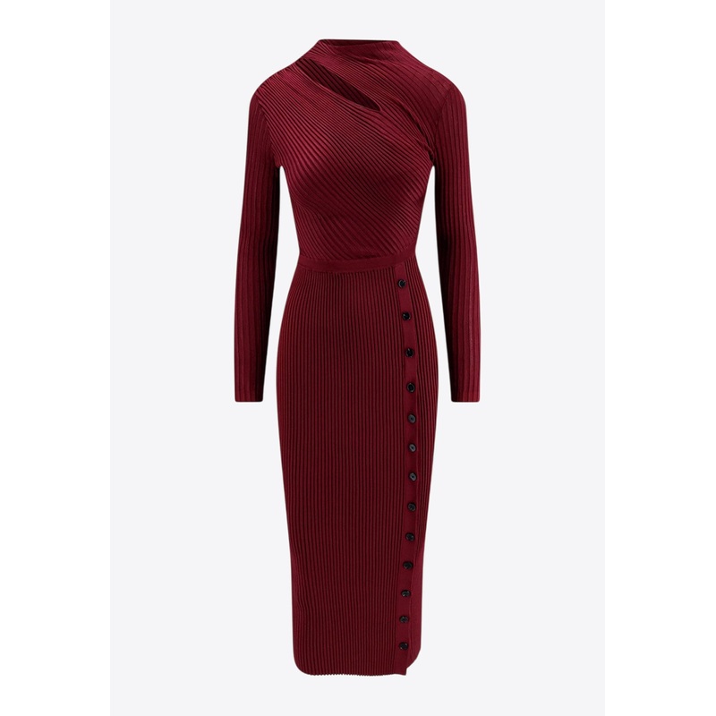 Viscose Long-Sleeved Midi Dress Burgundy wrtwstd_XS