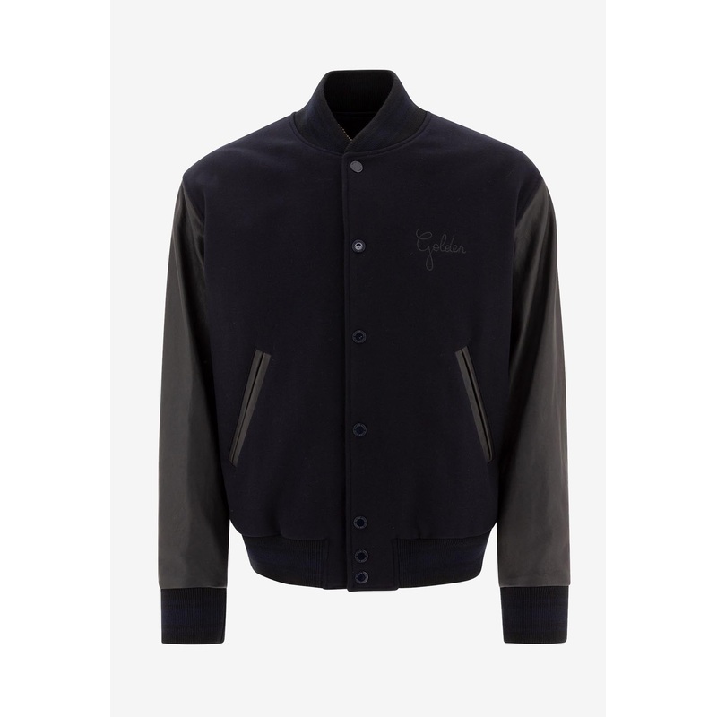 Wool and Leather Bomber Jacket Blue mrtwit_IT 54