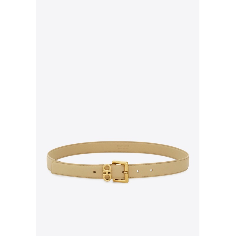 Double Gancini Leather Belt Beige 80