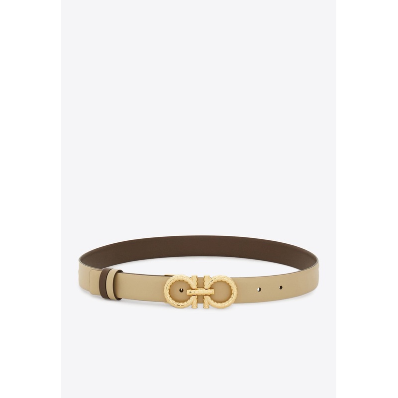 Gancini Reversible Leather Belt Beige 100