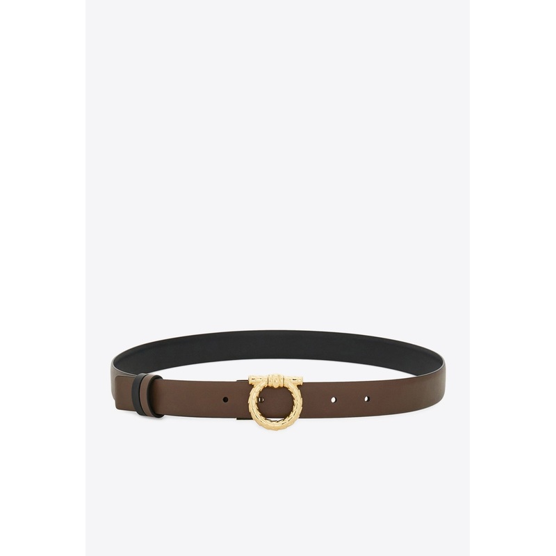 Gancini Reversible Leather Belt Brown 100