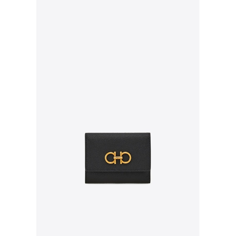 Gancini Tri-Fold Leather Wallet Black Onesize
