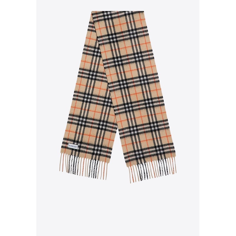 Girls Vintage Check Cashmere Scarf Beige Onesize