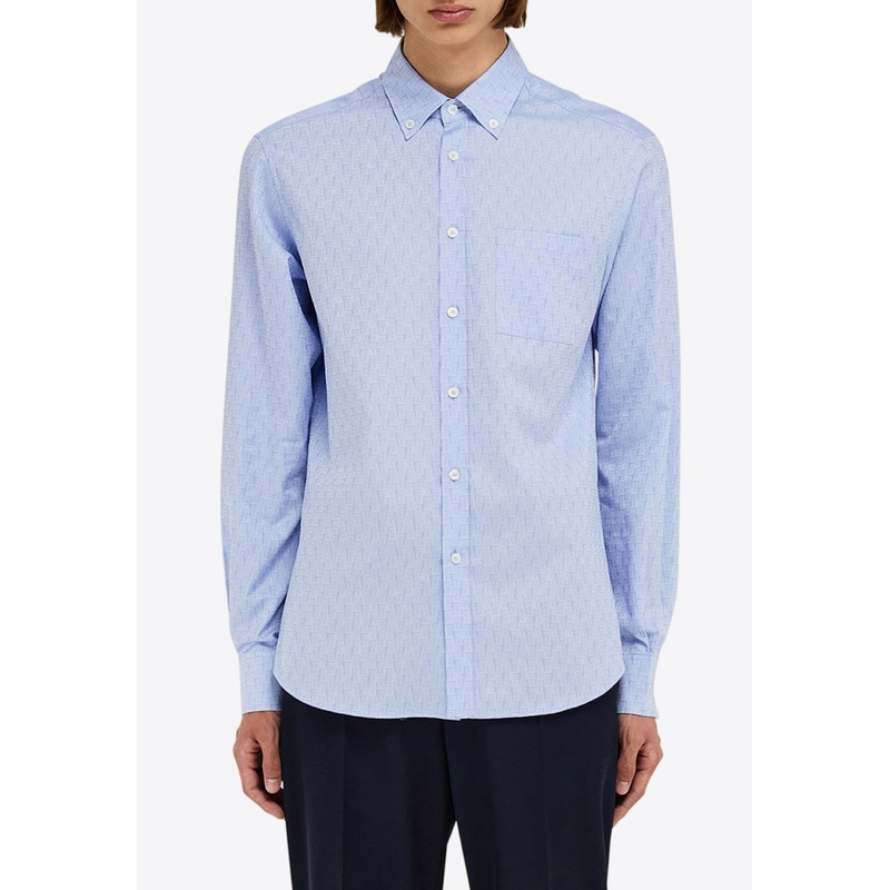 Monogram Jacquard Button-Up Shirt Light Blue mrtwshirtseu_EU 38