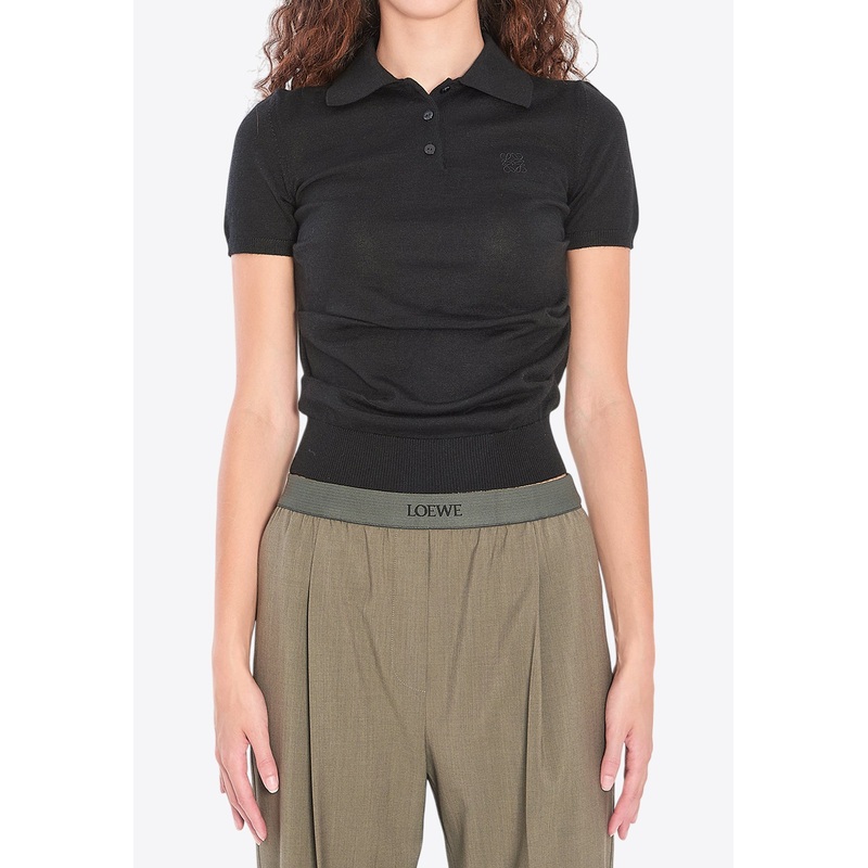 Ruched Polo T-shirt Black wrtwstd_S