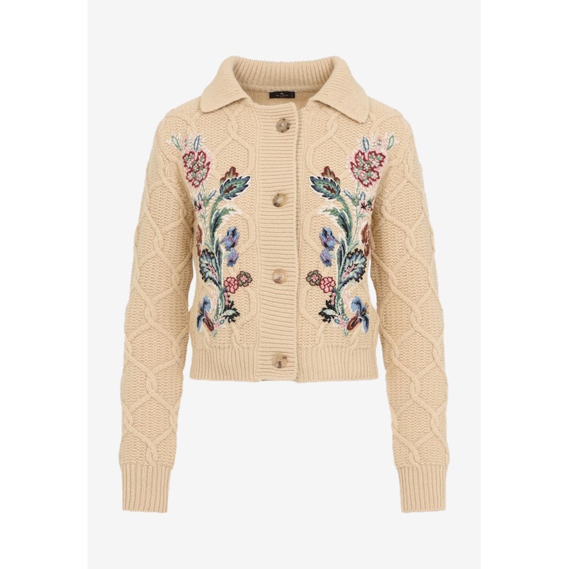 Wool Floral-Embroidery Cardigan Beige wrtwit_IT 38