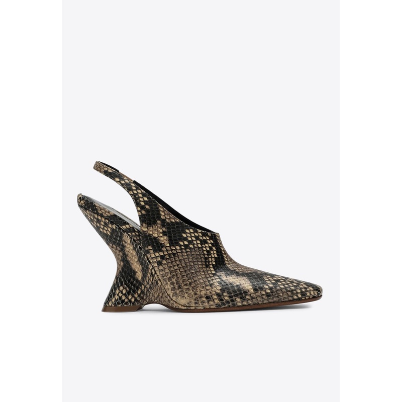 105 Snake-Effect Leather Wedge Pumps Beige wshoeseu_EU 36