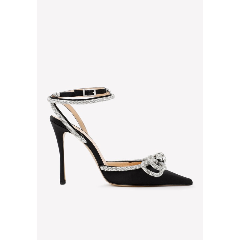 110 Crystal Embellished Double Bow Satin Pumps Black wshoeseu_EU 36