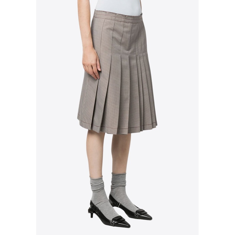 Check Pattern Pleated Midi Skirt Beige wrtwit_IT 40