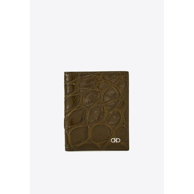 Gancini Croc-Embossed Leather Cardholder Green Onesize