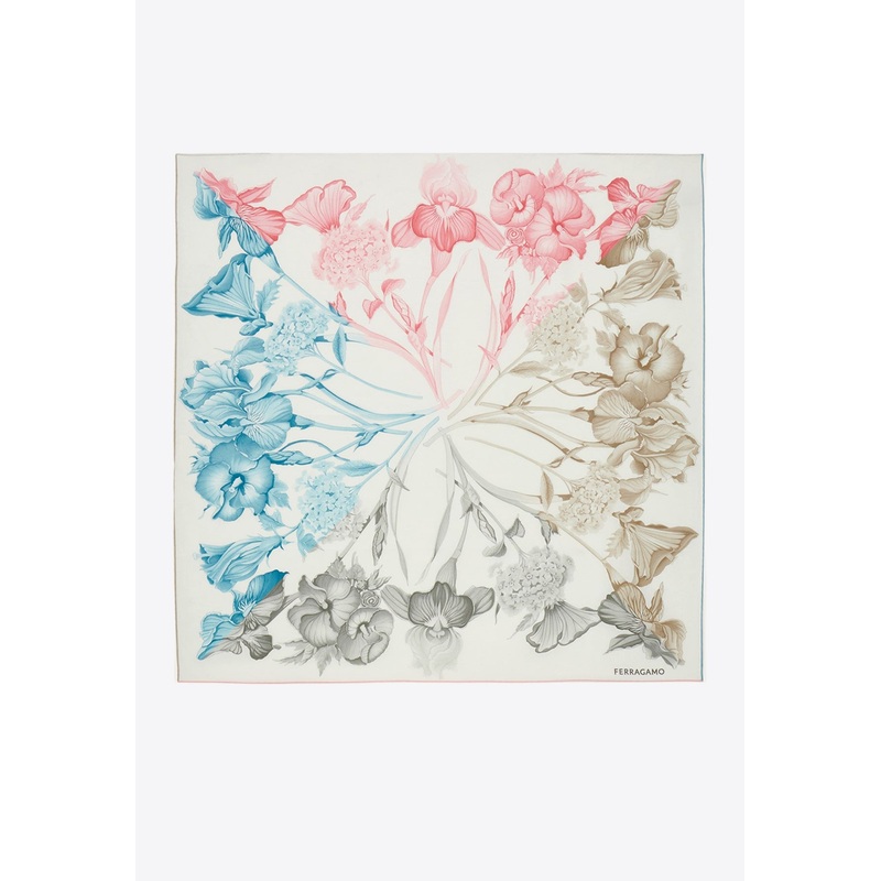 Hydrangea Print Silk Scarf Multicolor Onesize
