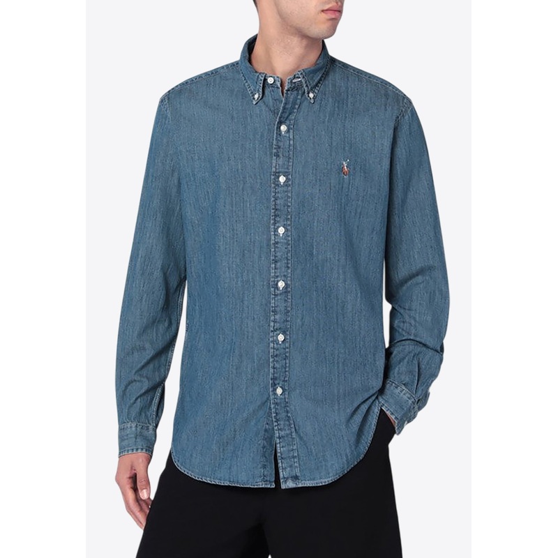 Logo Embroidered Denim Shirt Blue mrtwstd_S