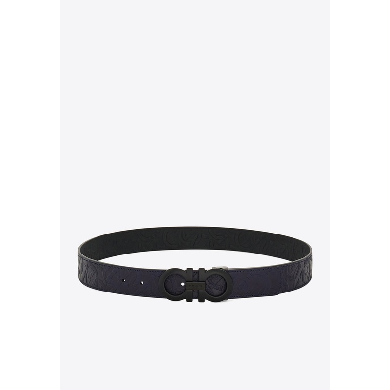 Reversible Embossed Gancini Leather Belt Midnight Blue 100