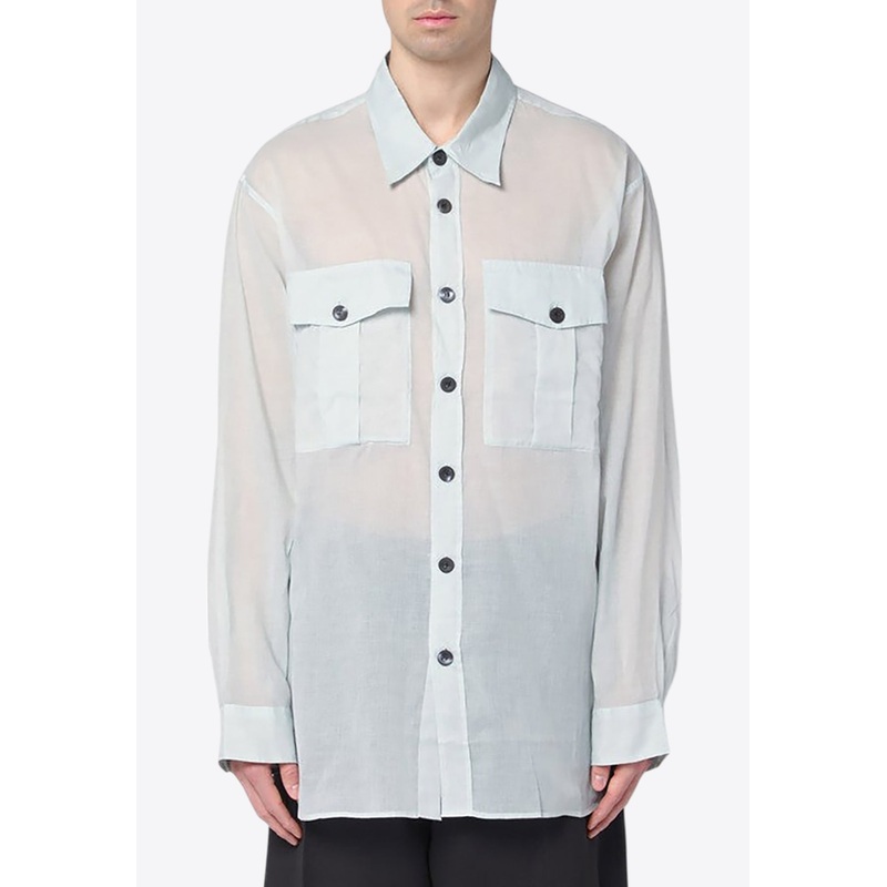 Semi-Sheer Long-Sleeved Shirt Light Blue mrtwstd_S