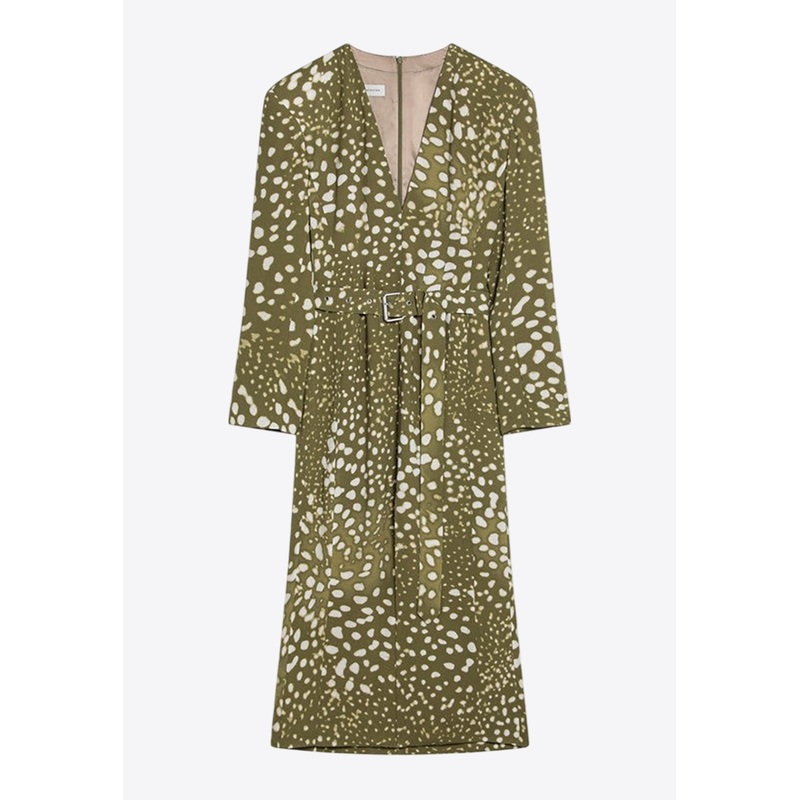 V-neck Belted Midi Dress Green wrtwfr_FR 36