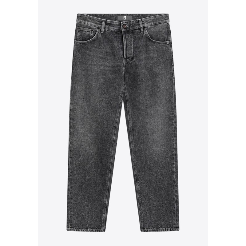 Washed-Effect Straight Jeans Black mrtwbottoms_30