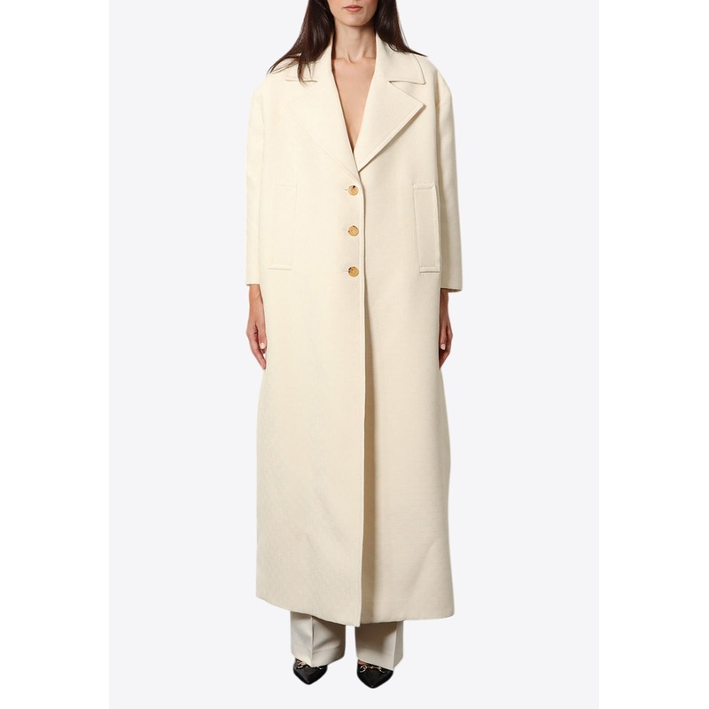 All-Over GG Wool and Silk Maxi Coat Off-white wrtwit_IT 32