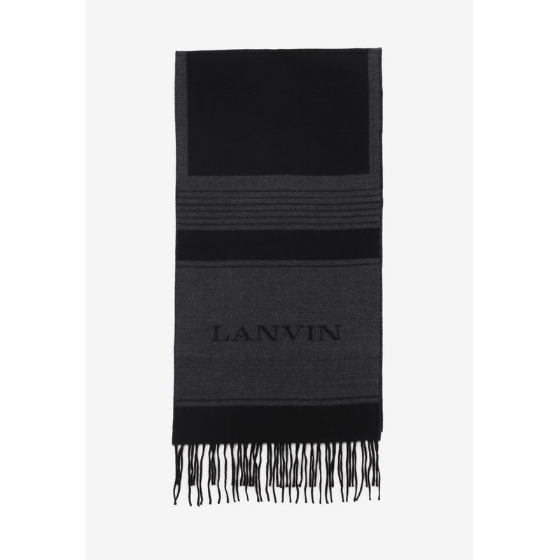 Fringed Logo Wool Scarf Black Onesize