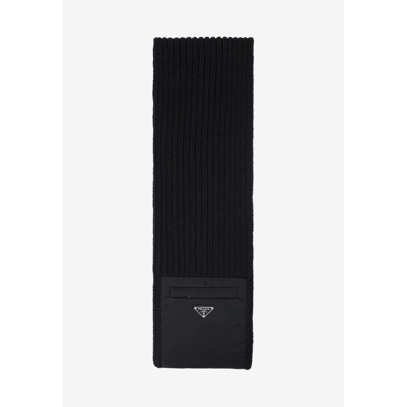 Pocket Wool-Blend Knit Scarf Black Onesize