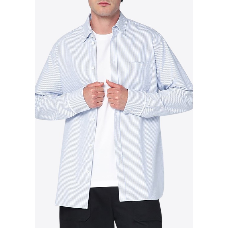 Striped Button-Up Shirt Light Blue mrtwstd_S