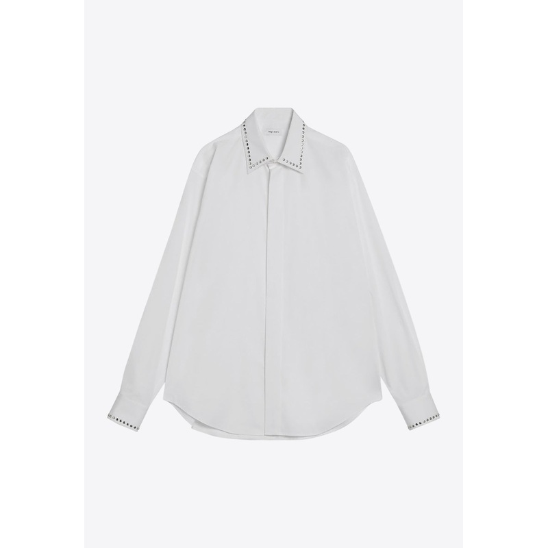 Studded Button-Up Shirt White mrtwshirtsam_UK 15++