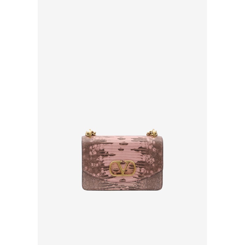 Vain Snake Print Leather Chain Shoulder Bag Pink Onesize