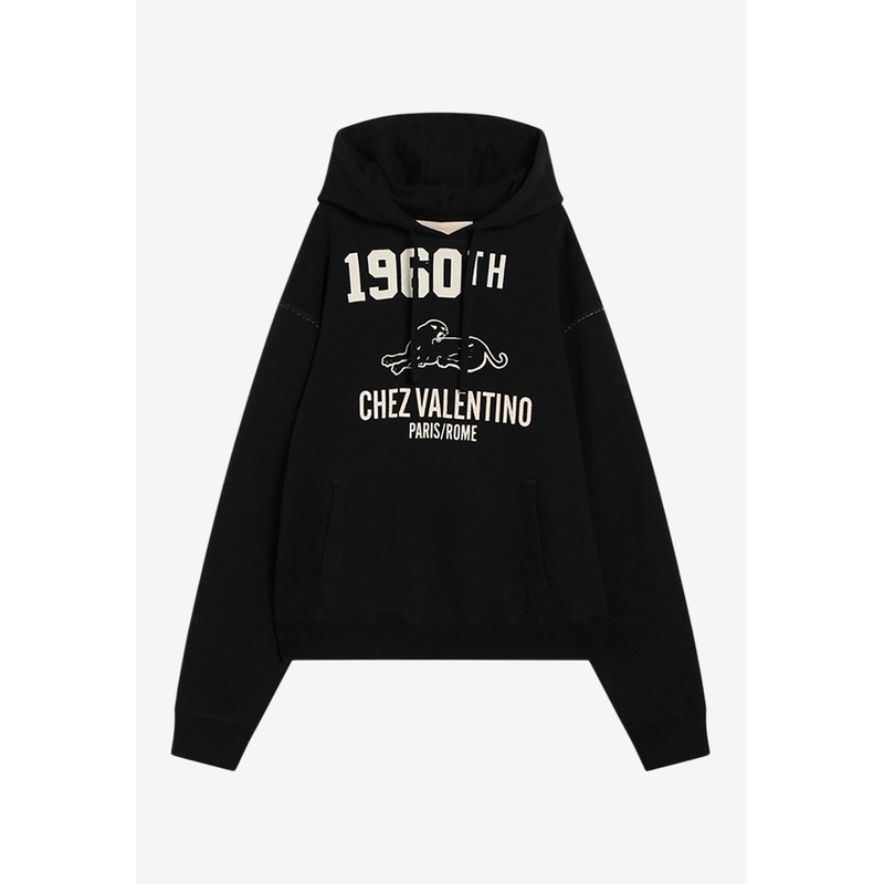 1960 Chez Logo Drawstring Hoodie Black mrtwstd_S