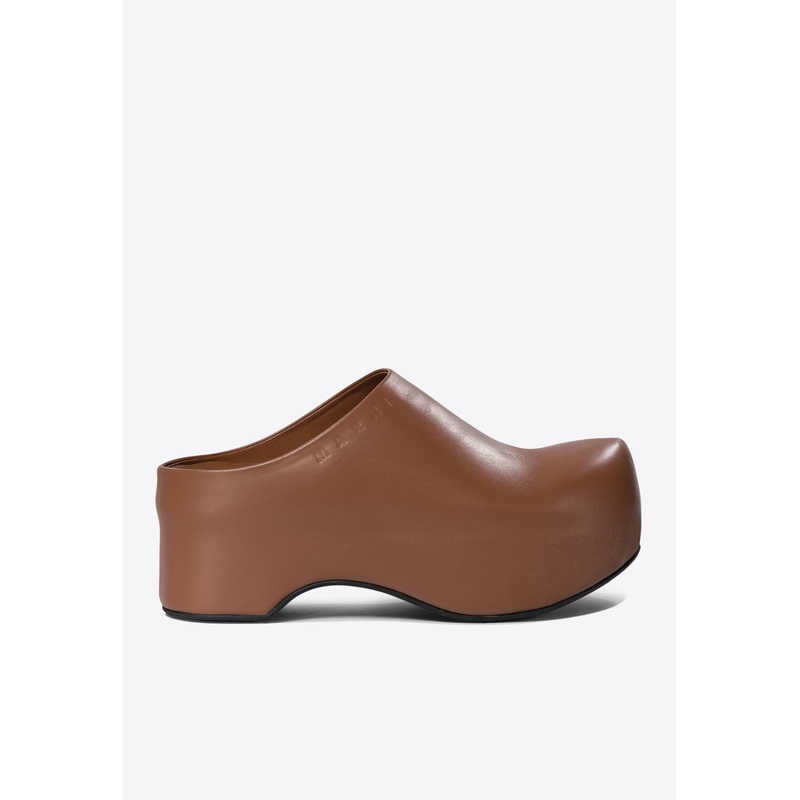 65 Leather Chunky Clog Mules Brown wshoeseu_EU 36