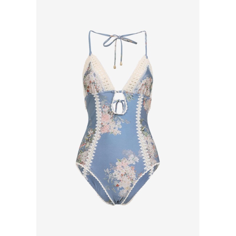 Cascadian Keyhole Crochet-Trimmed One-Piece Swimsuit Blue wrtwzimmermann_0